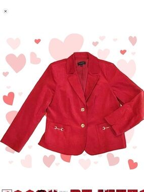 Talbots Red Corduroy Jacket Blazer Gold Buttons Horse-bit Detail Size-14